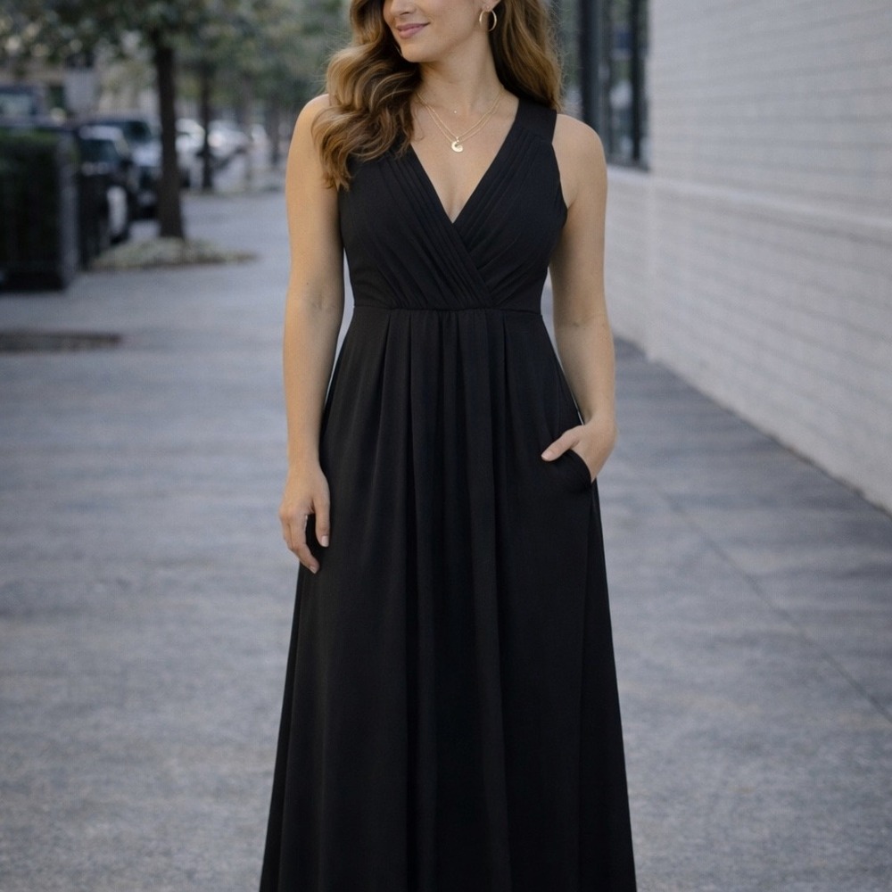 BCBGeneration Black Pleated Maxi Dress Size 4 Formal Gown w/ Pockets, Evening‎